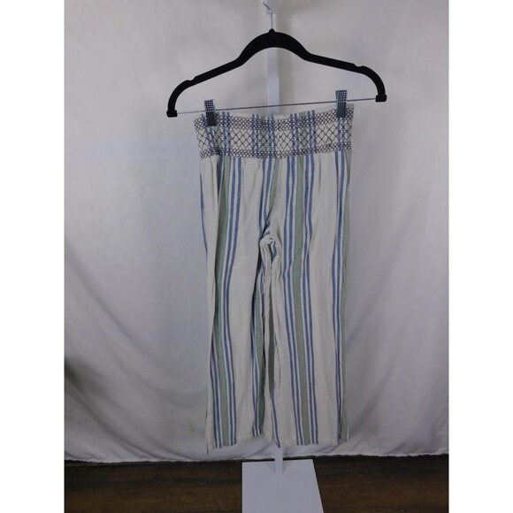 Indigo Rein Pants Womens Small Blue Striped Linen Blend Smocked Waist Wide Leg - Picture 5 of 10